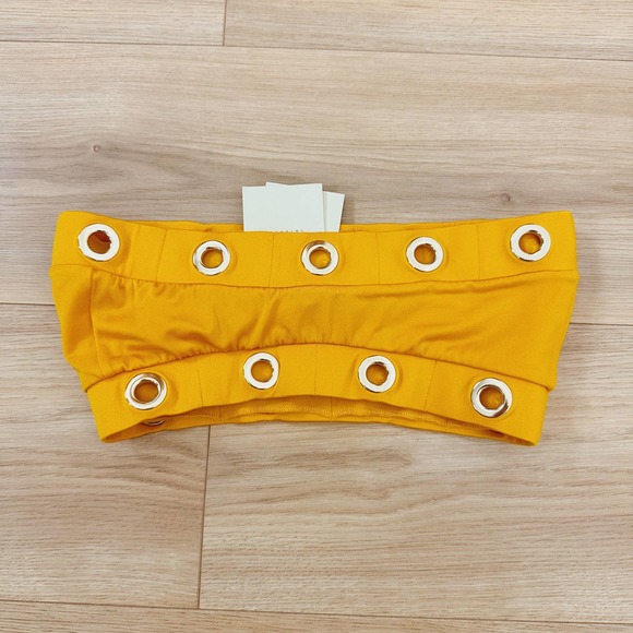 NWT OYE SWIMWEAR Arya Sunrise Yellow Grommet Bandeau Bikini Swim Top Size M - Picture 5 of 6